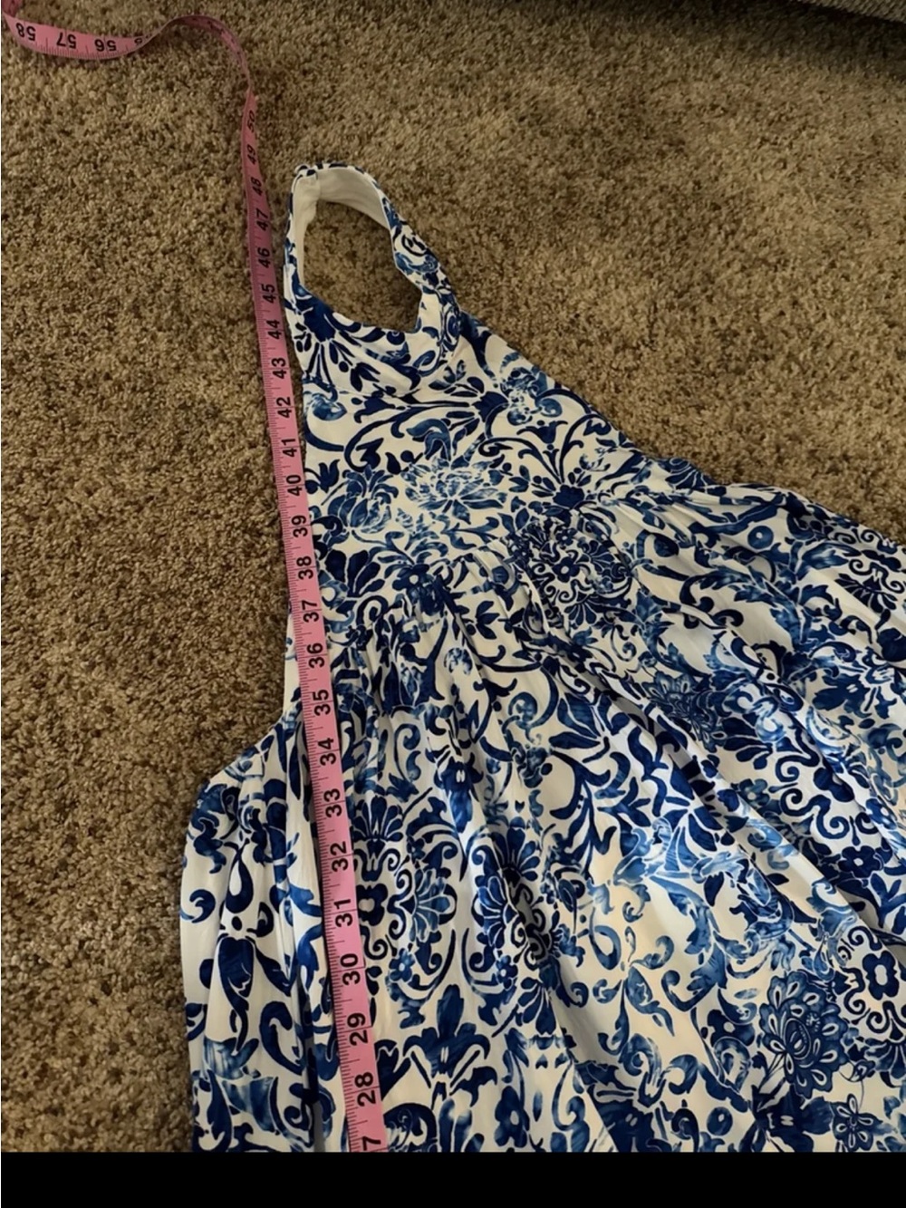 Olivaceous Blue White Toile High Neck High-Low Dress Size Small - Picture 10 of 12